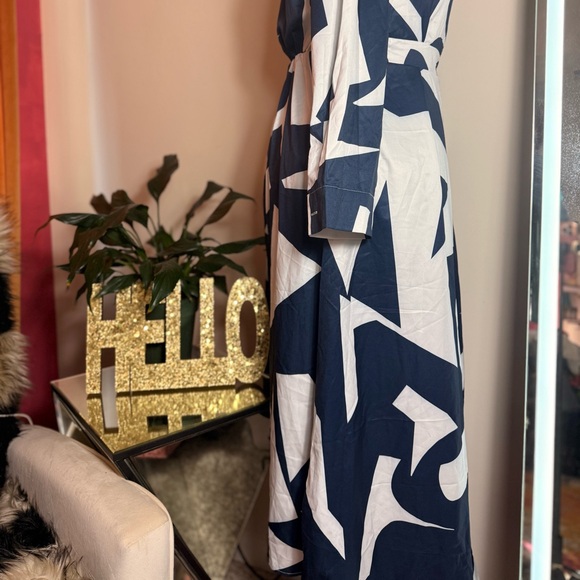 Navy and White Full Length Abstract Print Dress - Picture 2 of 4